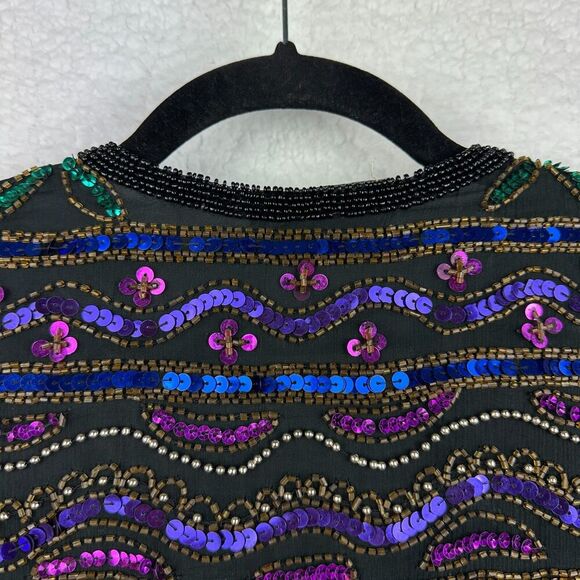 Papell Boutique Evening Vintage 100% Silk Beaded Sequin Jacket 14P Wedding Party - Picture 14 of 16